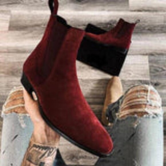 VINO SUEDE CHELSEA CUBAN BOOT - SIZE 9 - WINE RED main image 4